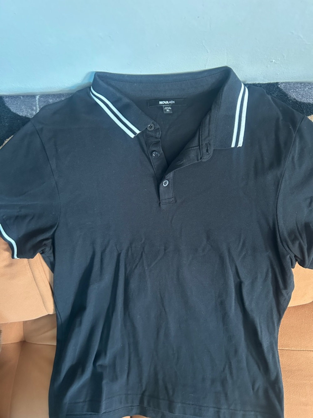 Fashion Nova Black Polo with White Stripe Trim